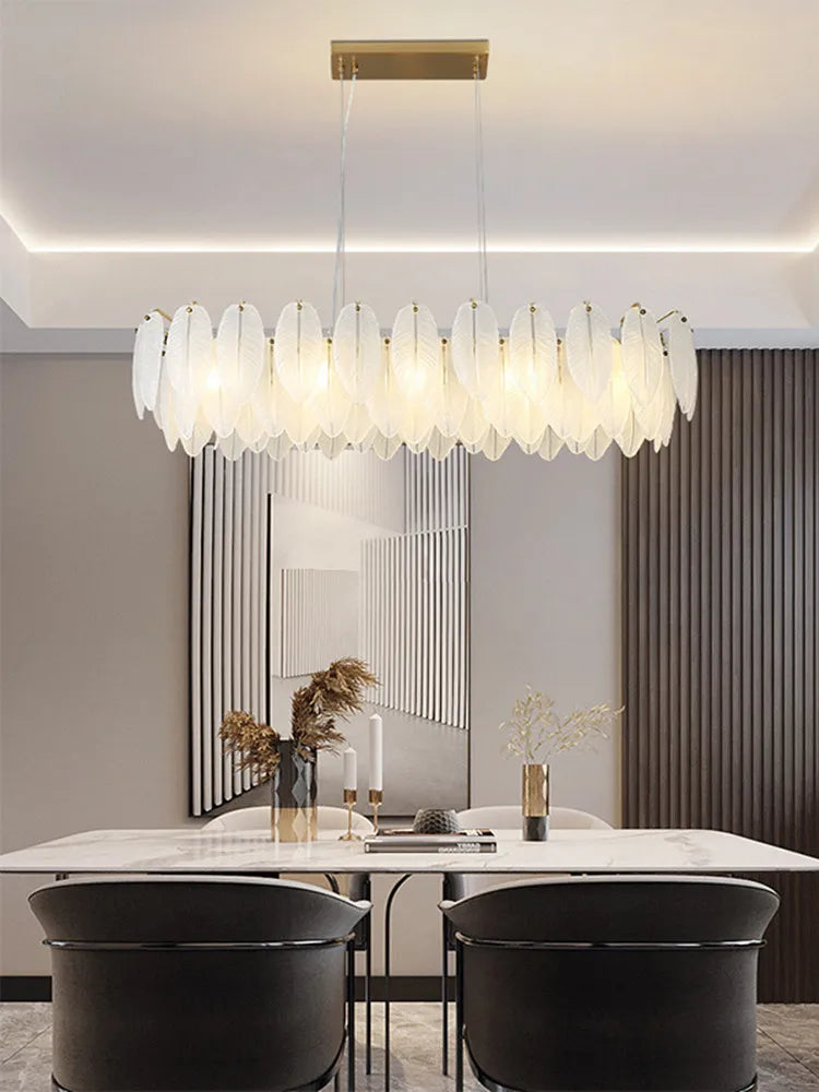 Decorbites™ Glas-Feder-Kronleuchter: Luxuriöse Kunst-Dekor-Deckenleuchte für Wohn- und Esszimmer