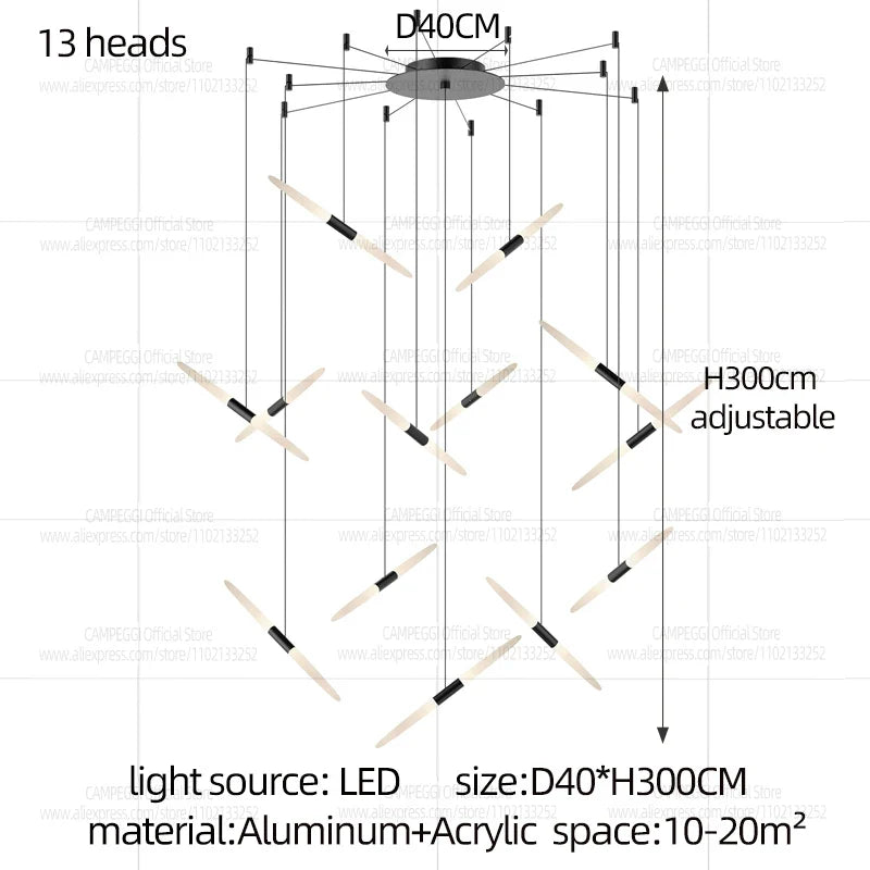 Modern Black Multi-Light Stairwell Pendant Light
