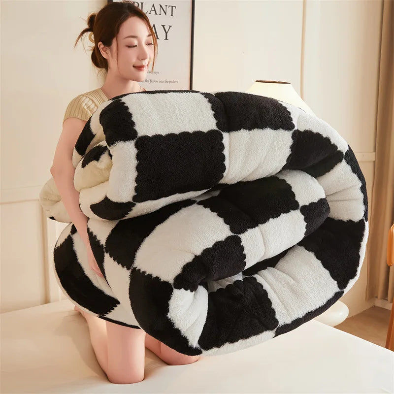 DecorBites™ Cozy Checkerboard Duvet Blanket for Winter Warmth and Comfort