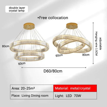 Decorbites™ Golden Crystal Kronleuchter: Nordisch Modern Luxuriöser LED-Hängender Halo für das Wohnzimmer