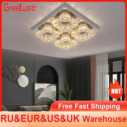 Decorbites™ Kristall-LED-Deckenleuchte: Moderner quadratischer K9-Kronleuchter, dimmbares Edelstahlarmatur.