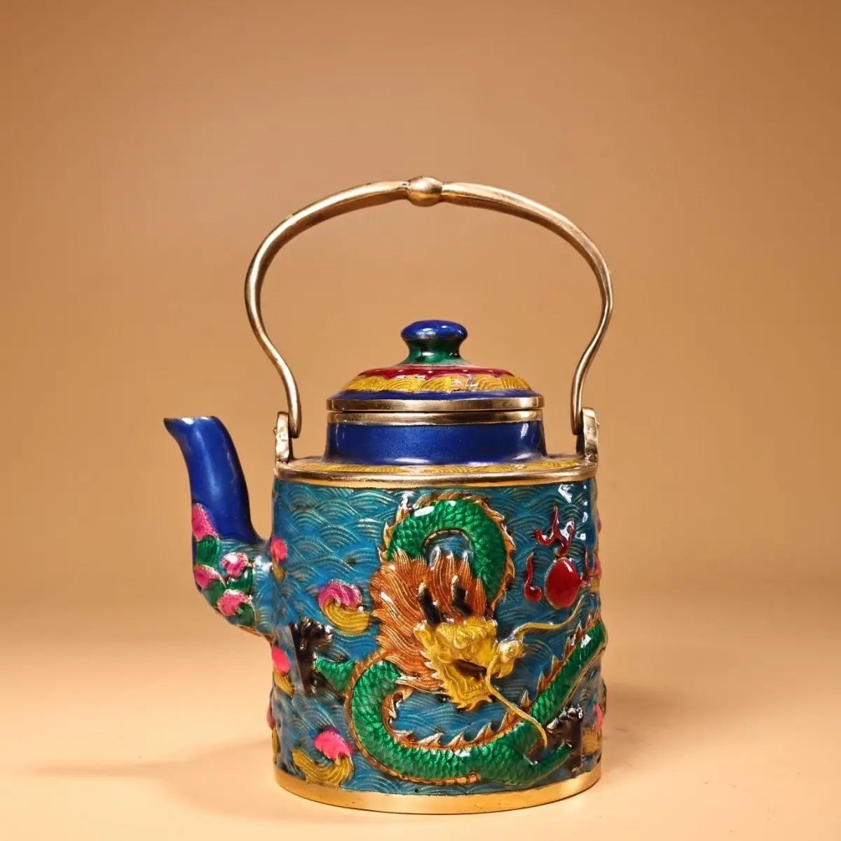 Decorbites™ Drachen-Klossonnier Emaille-Pfanne: Handbemalt und Vergoldetes Kupfer, Chinesischer Stil