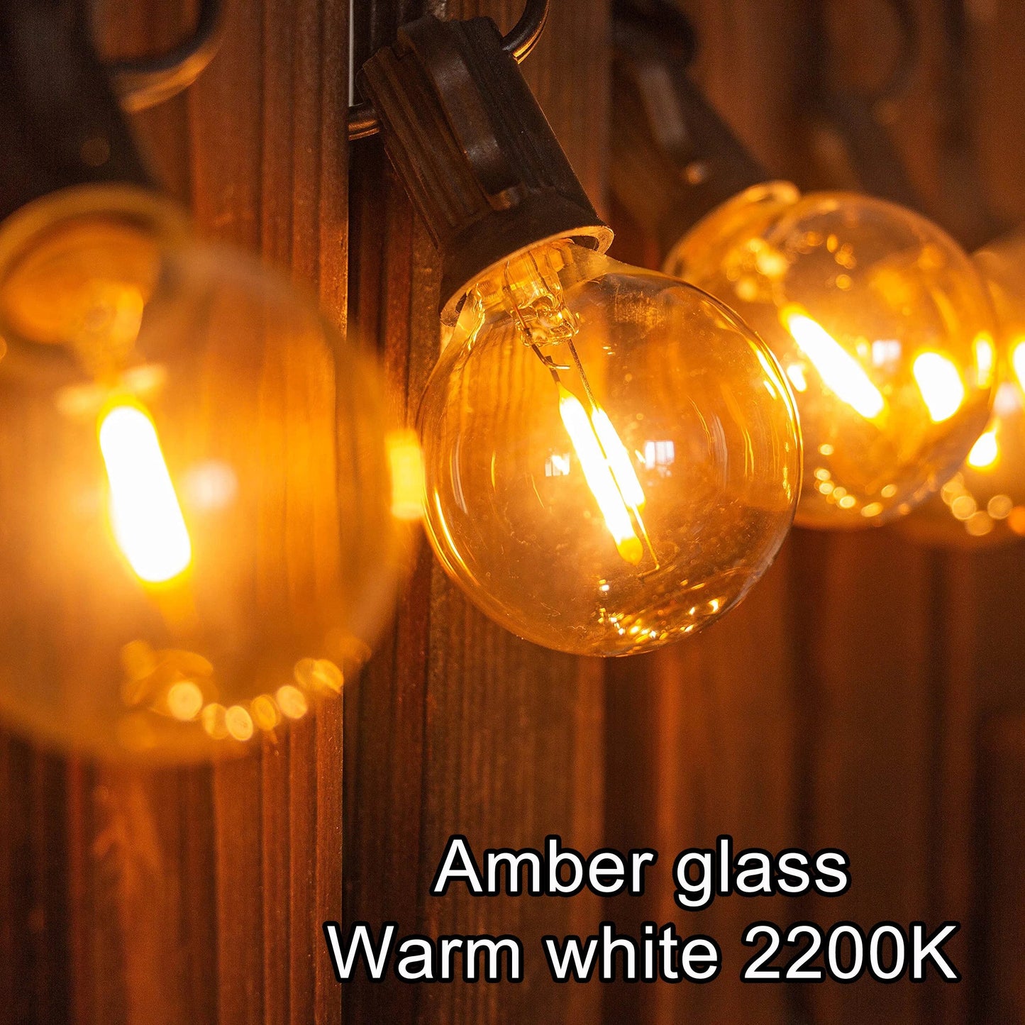 DecorBites™ 25PCS G40 LED String Lights Bulb E12 Screw Warm White 2200K Amber Glass