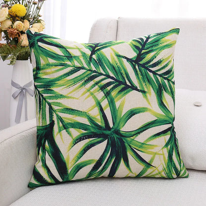 Decorbites™ Grüne Pflanzenblätter Blume Leinen Kissenbezug - Moderner Sofawurfkissenbezug