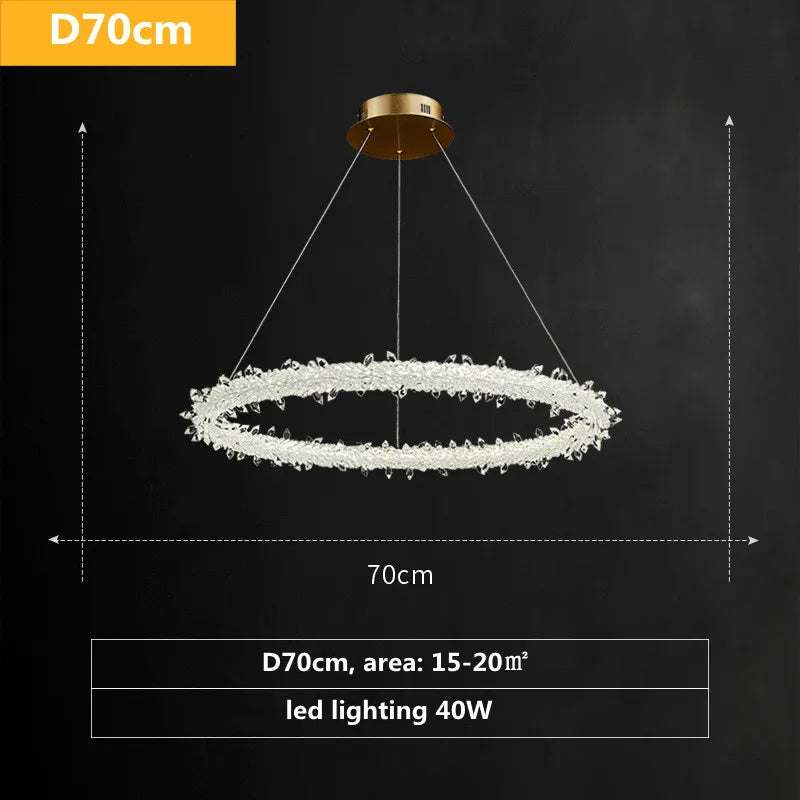 Gold Crystal Pendant Light Art Deco 4-Ring D100cm