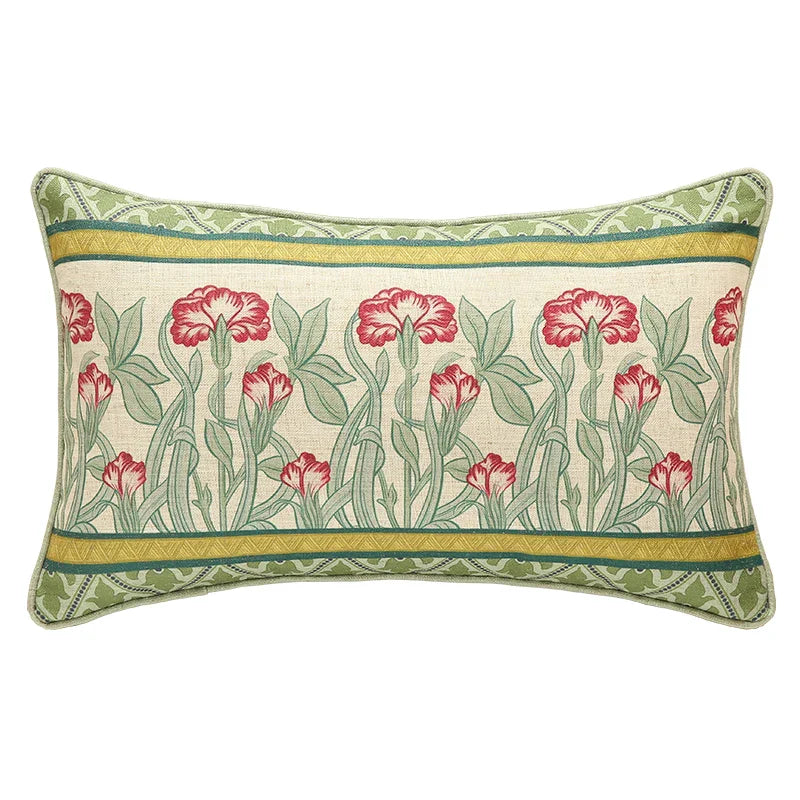 Decorbites™ Französisches Leinen Flachs Lendenkissenbezug Blumen Vögel Druck, Feengrün
