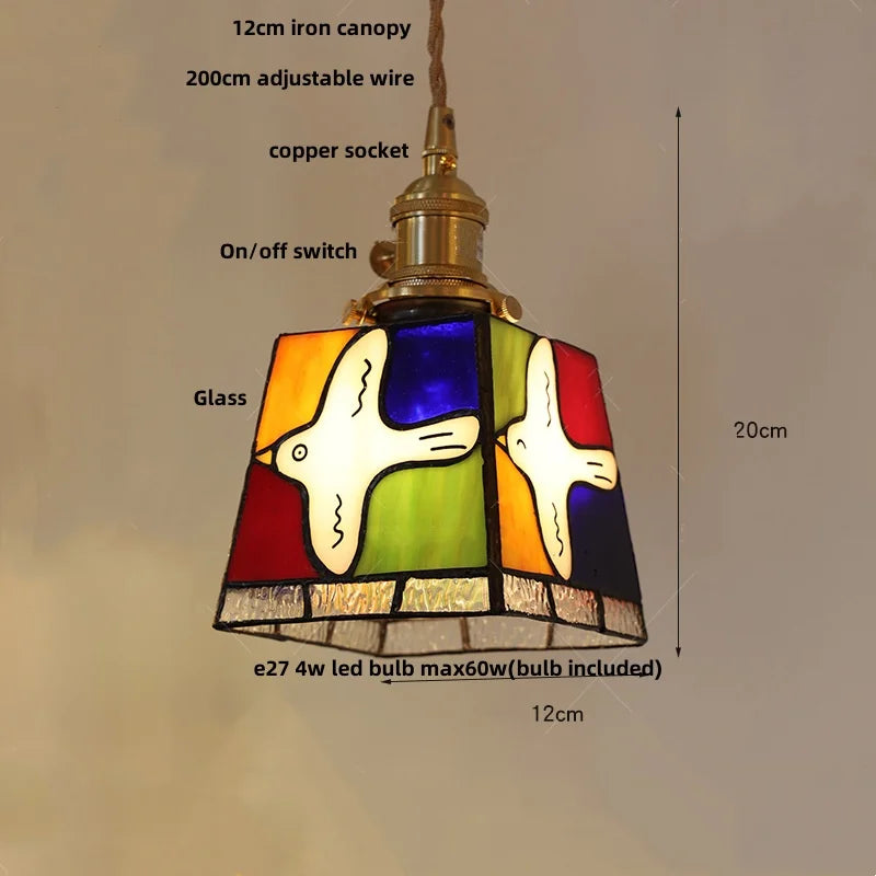 Decorbites™ Bunte Glas-Magisches-Würfel-LED-Hängeleuchte Tiffany-Stil Holz-Hänge-Lampe