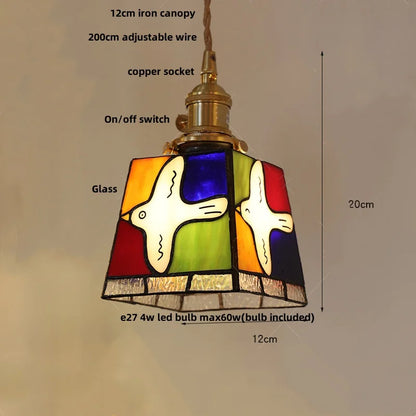 Decorbites™ Bunte Glas-Magisches-Würfel-LED-Hängeleuchte Tiffany-Stil Holz-Hänge-Lampe