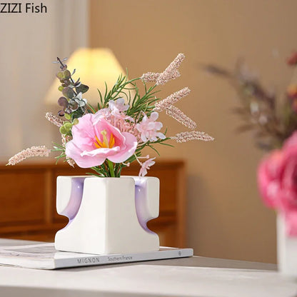 Decorbites™ Geometrische Blöcke Vase: Dekoration für den Schreibtisch mit Farbverlauf und künstlichen Blumen