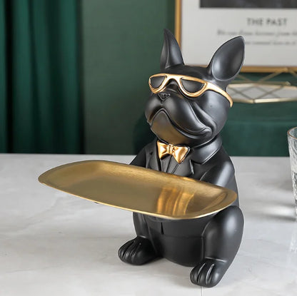 Decorbites™ Französische-Bulldogge-Figur-Tablett-Skulptur-Münzsparbank-Heimdekoration-Statue
