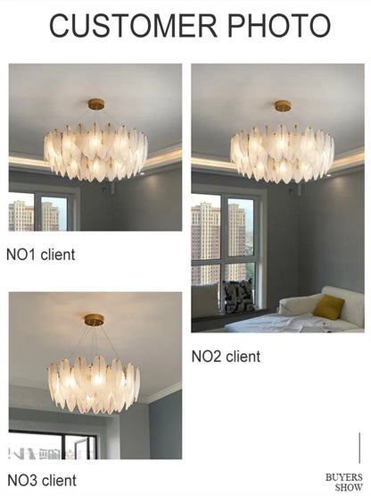 Decorbites™ Glas-Feder-Kronleuchter: Luxuriöse Kunst-Dekor-Deckenleuchte für Wohn- und Esszimmer
