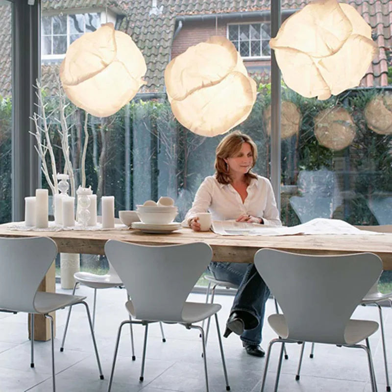 Decorbites™ Wolkenweiße Pendelleuchte: Reispapier-Kugellampenschirm für Kücheninsel, Restaurant & Kinderzimmer