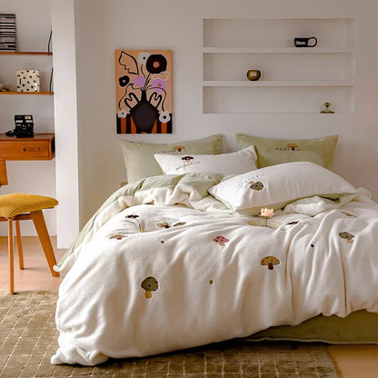 DecorBites™ Embroidered Imitation Cashmere Bedding Set for Queen Bed Warm Winter Cozy Set