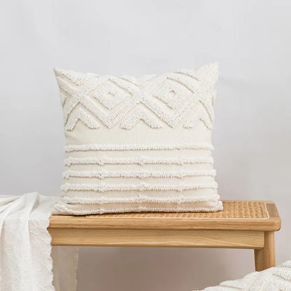 DecorBites™ Geometric Embroidery Tassel Cushion Cover - Grey White Simple Loop Tufted Pillow