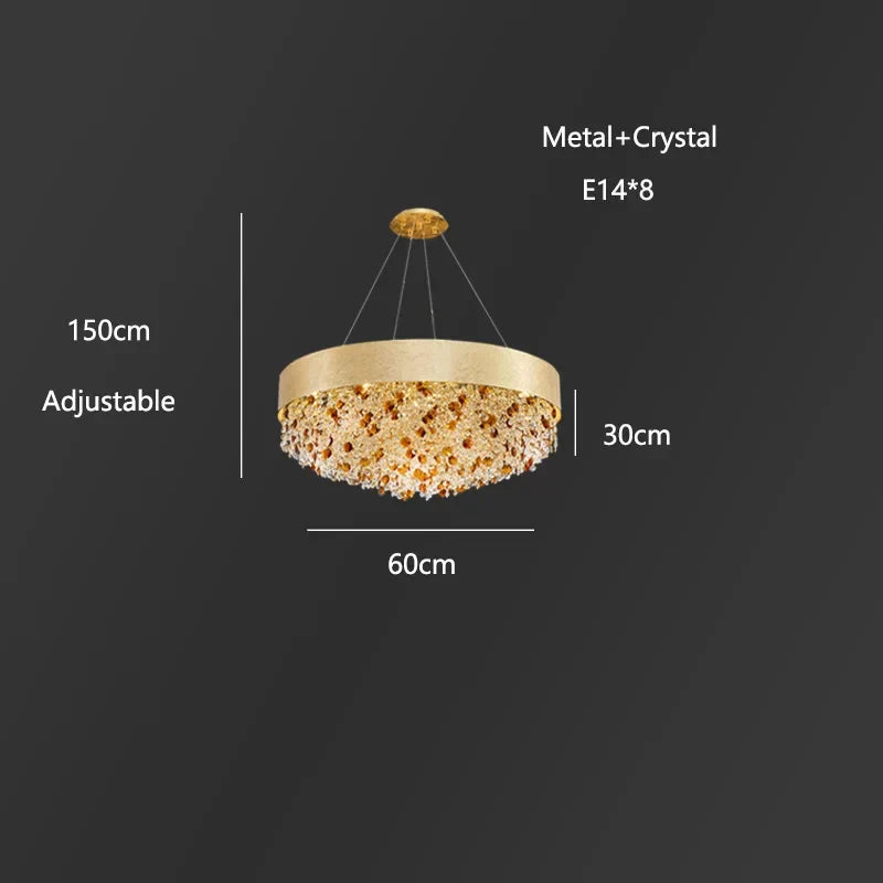 Decorbites™ Rundes Kristall-Leuchter-Pendant-Lampe für Wohnzimmer, Hotelfoyer, Kücheninsel