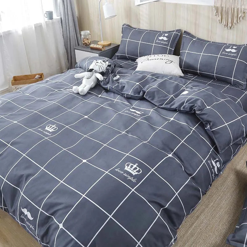 Decorbites™ Geometrisches Blumenmuster-Bettwäsche-Set mit Steppdecke, Bettbezug, Laken und Kissen