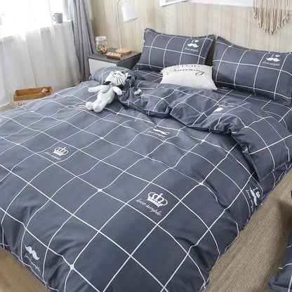 Decorbites™ Geometrisches Blumenmuster-Bettwäsche-Set mit Steppdecke, Bettbezug, Laken und Kissen