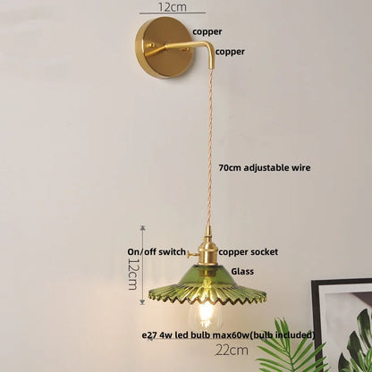 Decorbites™ Grüne Glas-LED-Wandleuchten mit Zugschalter - Vintage-Kupfer-Wandleuchte