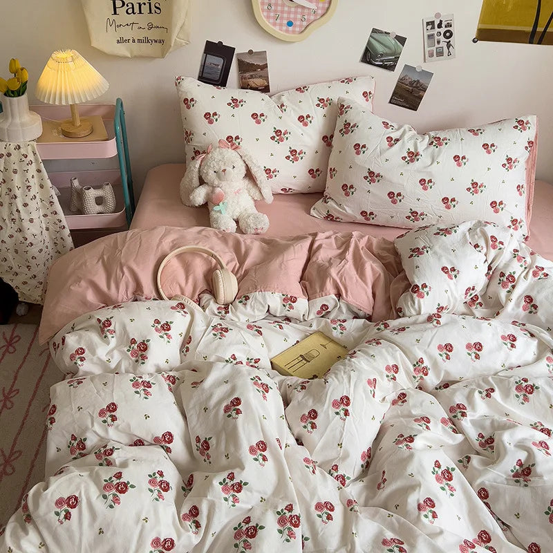 Decorbites™ Korean Floral Print Einzelbettwäschebezug: Süßer Komfort, ganzjährig, hautfreundlich