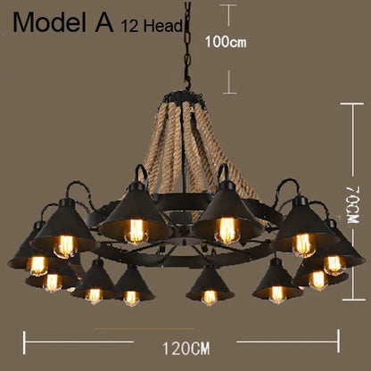 Decorbites™ Industrielles Hanfseil-Hängeleuchte mit Eisenlampenschirm