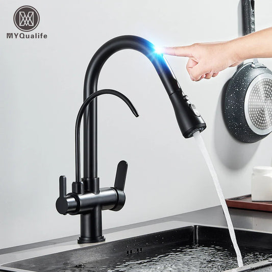 Decorbites™ Zweihand-Küchenarmatur mit schwarzem Touch-Sensor und drei Modi