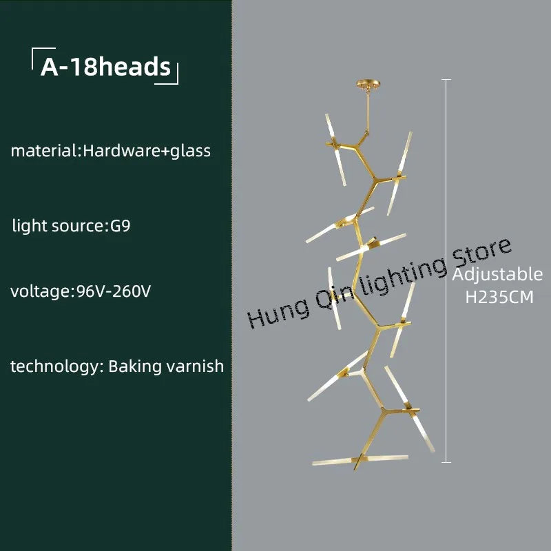 Gold Branch LED Chandelier For Staircase