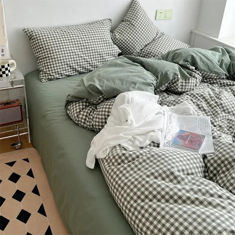 Decorbites™ Japanischer Stil Baumwollbedrucktes 4-teiliges Bettwäsche-Set mit beidseitigem Design