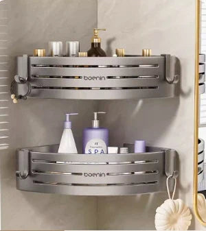 DecorBites™ Corner Shelf with Towel Bar Hook, Aluminum Organizer for Bathroom and Kitchen