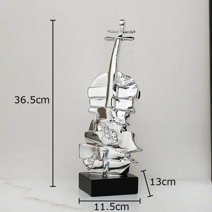 DecorBites™ Golden Violin Sculpture Resin Art Ornament Stack Violin Statue Decor