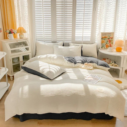 DecorBites™ Bubble Yarn Fabric Double-sided Duvet Cover Set with Sheets for Soft Comfort