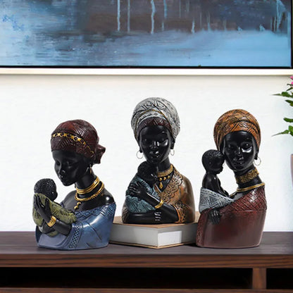 Decorbites™ Afrikanische Exotische Schwarze Mutter- und Kind-Harzstatuen Retro-Figuren für die Heimdekoration