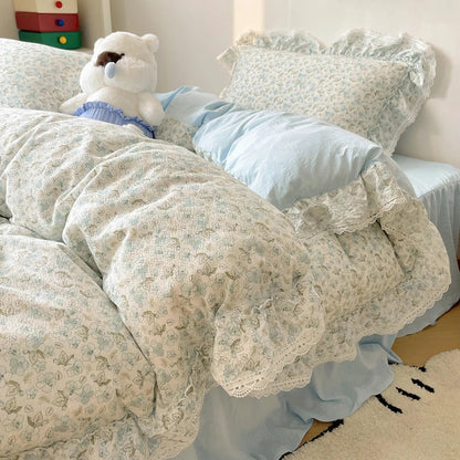 Decorbites™ Korean Lace Ruffles Bettwäsche-Set mit Bettrock, weiches hautfreundliches Material