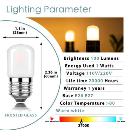 Decorbites™ dimmbare 1W Rohren-LED-Lampen, E27-Sockel, 2700K-6000K, matt - Deckenventilator, Kühlschrank