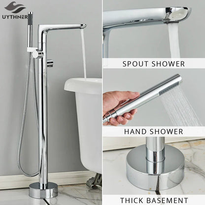 Decorbites™ Zweihandlicher Schwarzer Wasserfall-Badewannenarmatur Bodengestell-Set für das Badezimmer