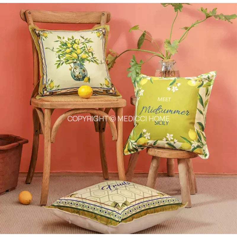 Decorbites™ Zitronen-Print Chenille Kissenbezug 45x45 cm - Wasserdicht Nordisches DekorCase