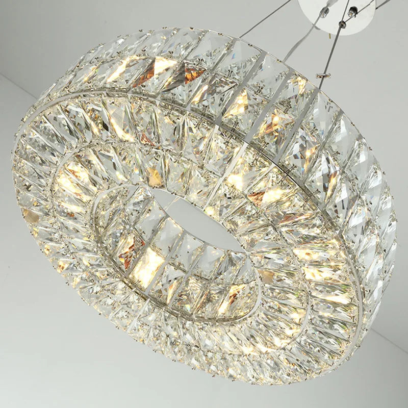 Gold Crystal Ring Chandelier Long L110cm