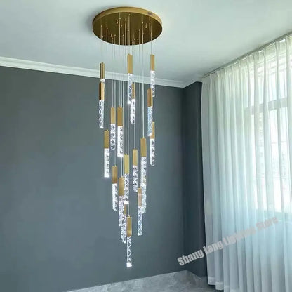 DecorBites™ Crystal LED Chandelier: Stylish Staircase & Living Room Lighting