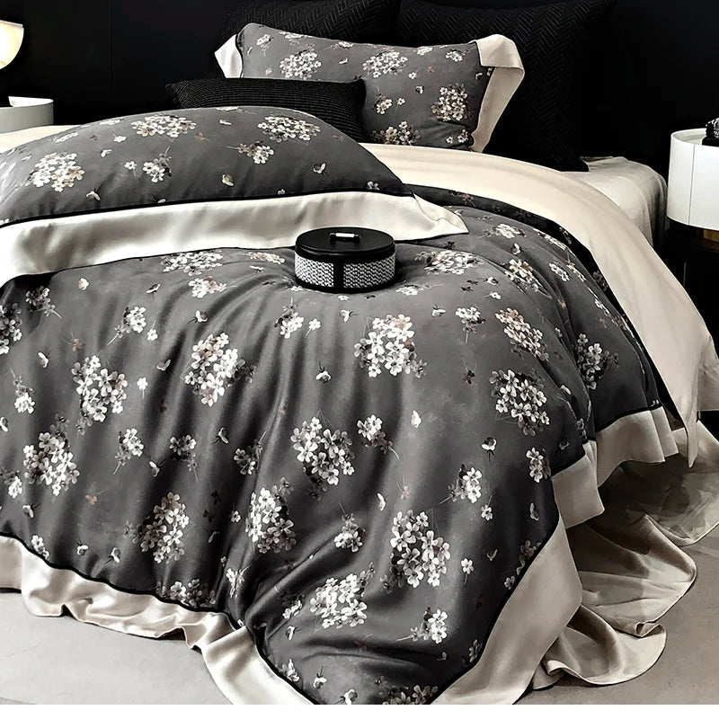 Decorbites™ Blumen Pflanzen Druck Bettwäsche-Set: Luxuriöses Lyocell-Baumwolle Weiches Seidiges Kühles Bettbezug-Set