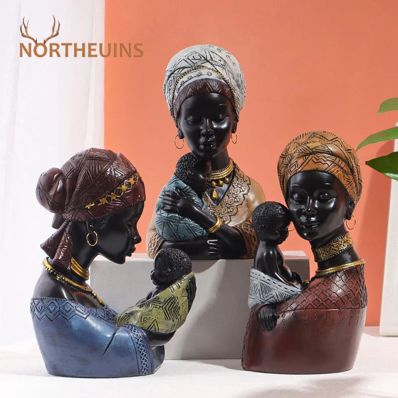 Decorbites™ Afrikanische Exotische Schwarze Mutter- und Kind-Harzstatuen Retro-Figuren für die Heimdekoration