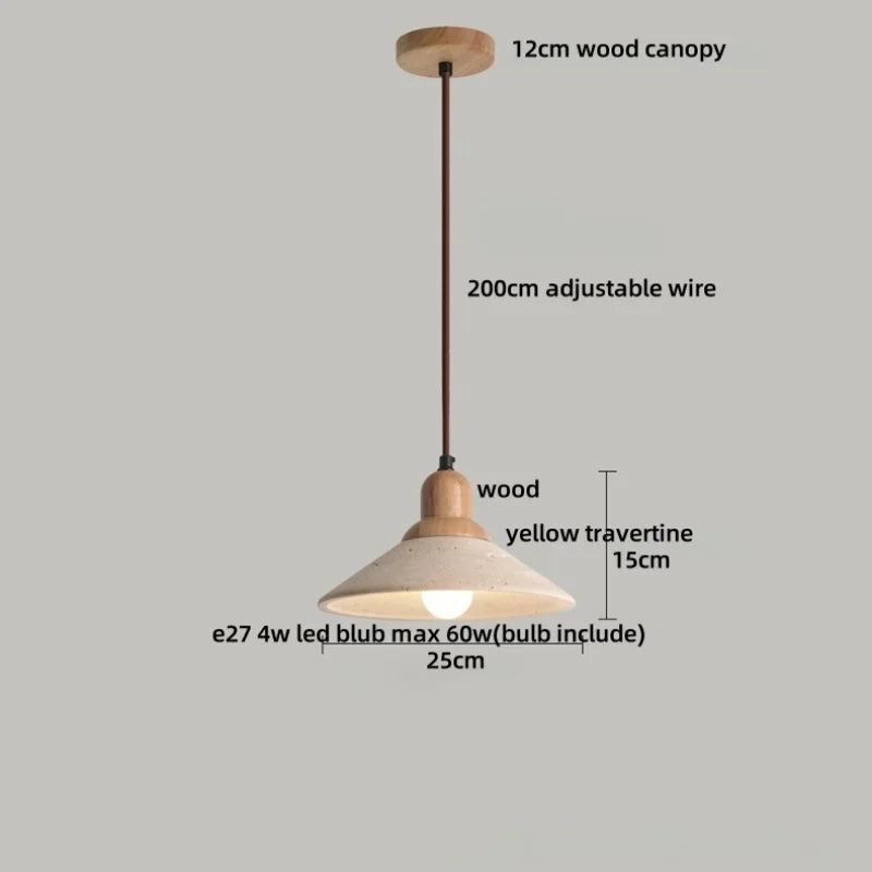 Decorbites™ LED Holz-Baldachin-Hängeleuchte Gelber Travertin-Stein Hängelampe