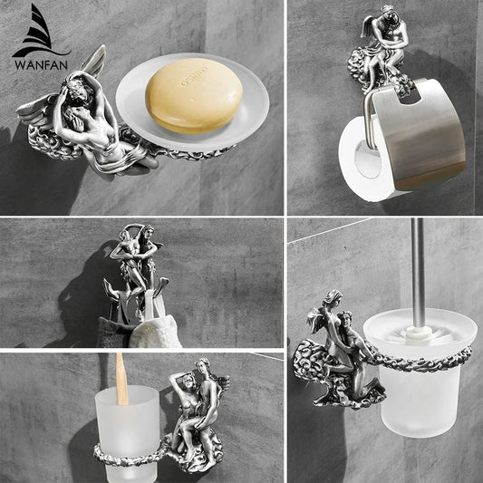 Decorbites™ Badezimmer-Hardware-Set: Toilettenpapierhalter, Handtuchhalter, Bürstenhalter – Wandmontierbares romantisches Design
