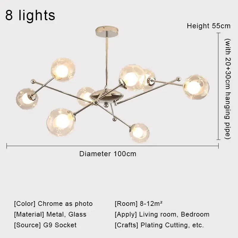 Decorbites™ Glas-Kugeln-LED-Kronleuchter Chrom-Hängeleuchte für die Hausdekoration
