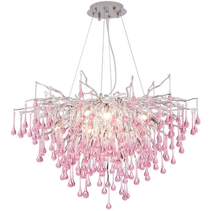 Decorbites™ Kinder-Rosa-Kristall-Kronleuchter: Bunte Chrom-Deckenleuchte für das Mädchenzimmer