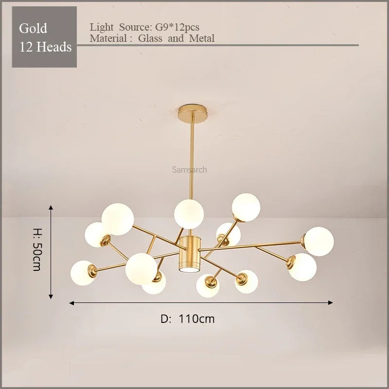 Gold Black LED Chandelier 18-Head For Bedroom