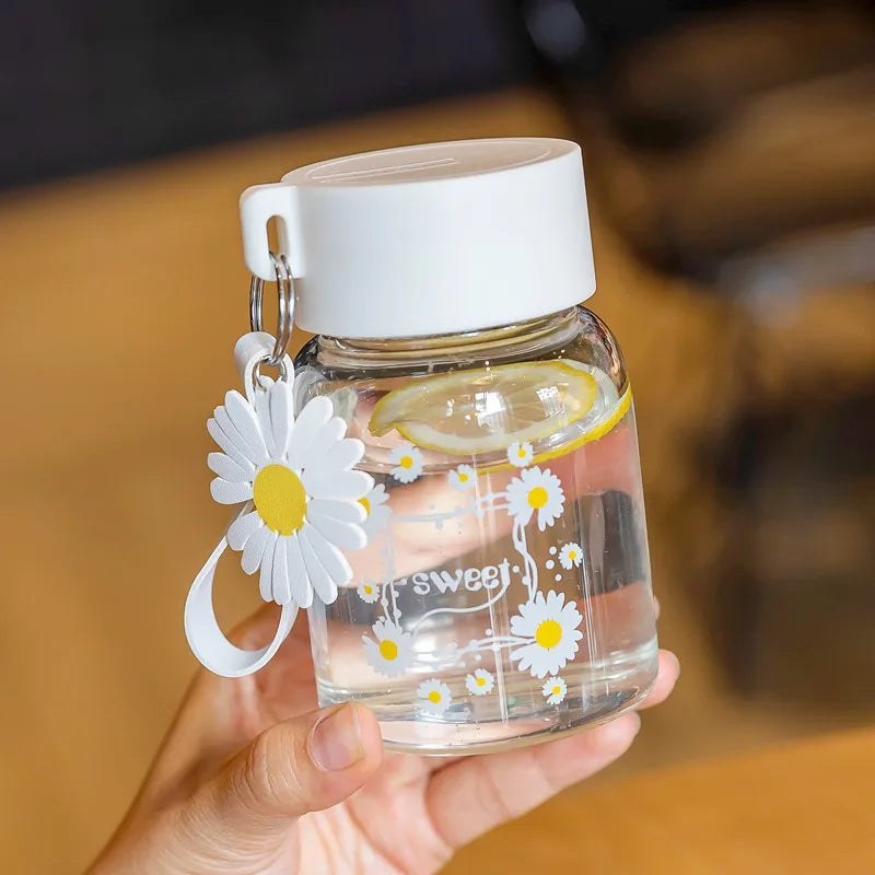 Decorbites™ Gartendaisy-Blüten-Glas-Wasserflasche Tragbarer Becher 350ML
