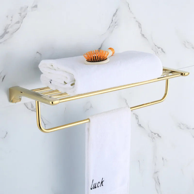Decorbites™ Gold-Badmöbel-Set: Handtuchhalter, Regal, Papierhalter, Handtuchhalter, Toilettenbürstenhalter