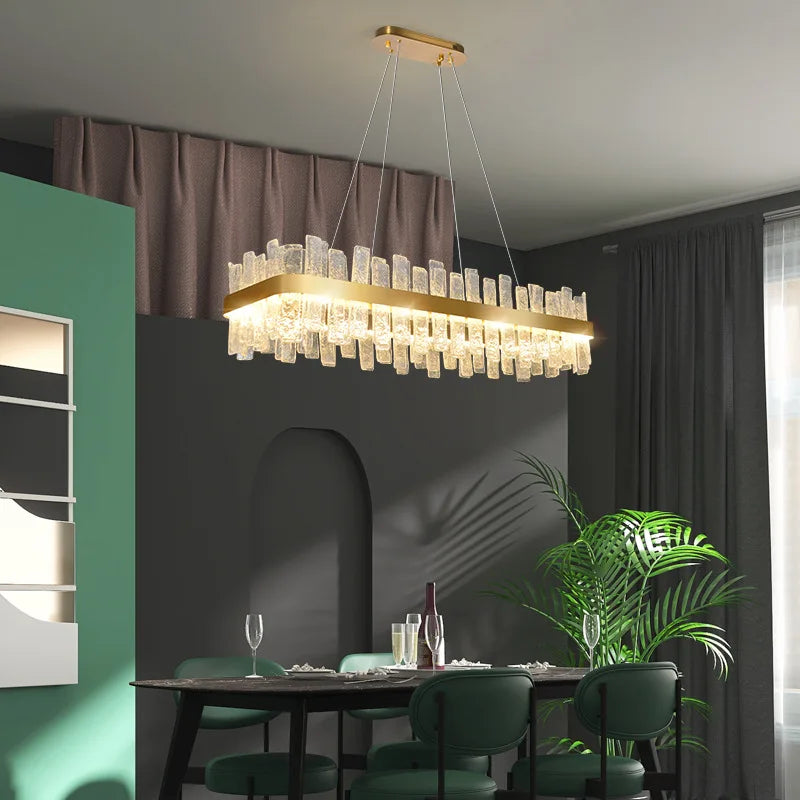 Golden Crystal Pendant Light Rectangle 100cm