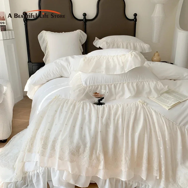 DecorBites™ French Princess Wedding Bedding Set, Cozy Queen King Size Duvet Cover, Bed Sheet