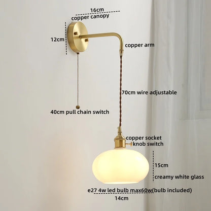DecorBites™ Glass Copper LED Wall Lights with Knob Switch, Modern Bedside Lamp