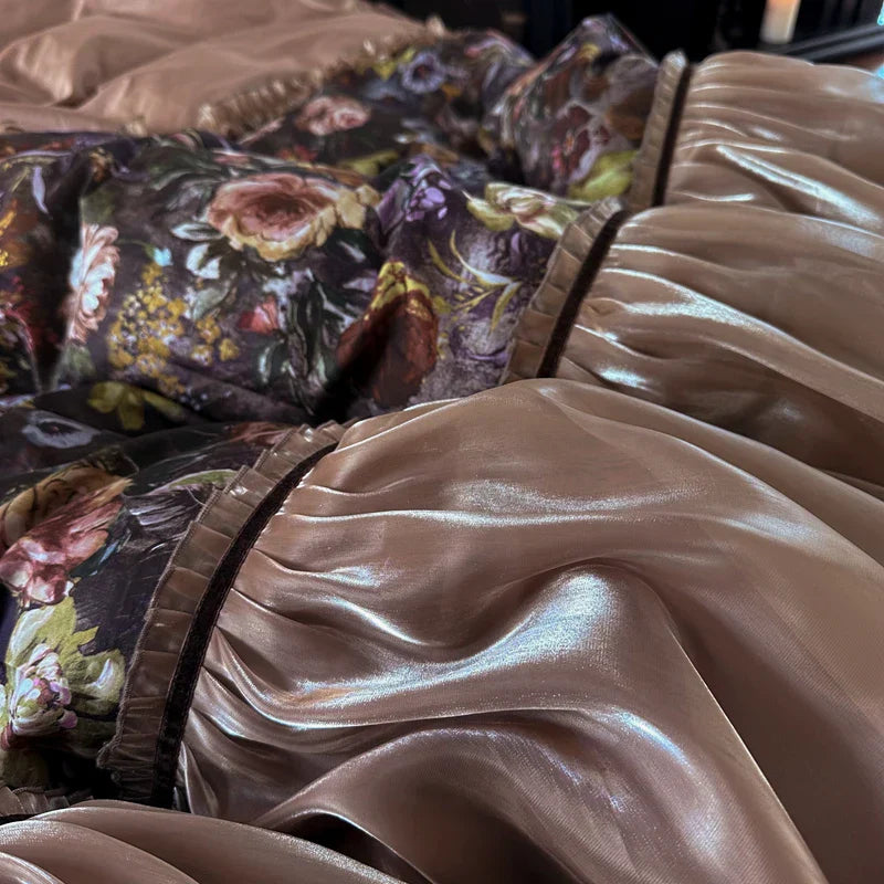 DecorBites™ French Organza Lace Ruffles Bedding Set, Egyptian Cotton Duvet, Sheets & Pillowcases